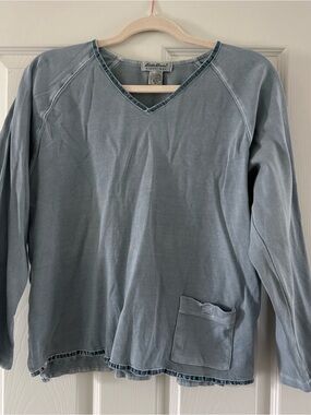 Eddie Bauer Dusty Blue V-Neck Cotton Pullover